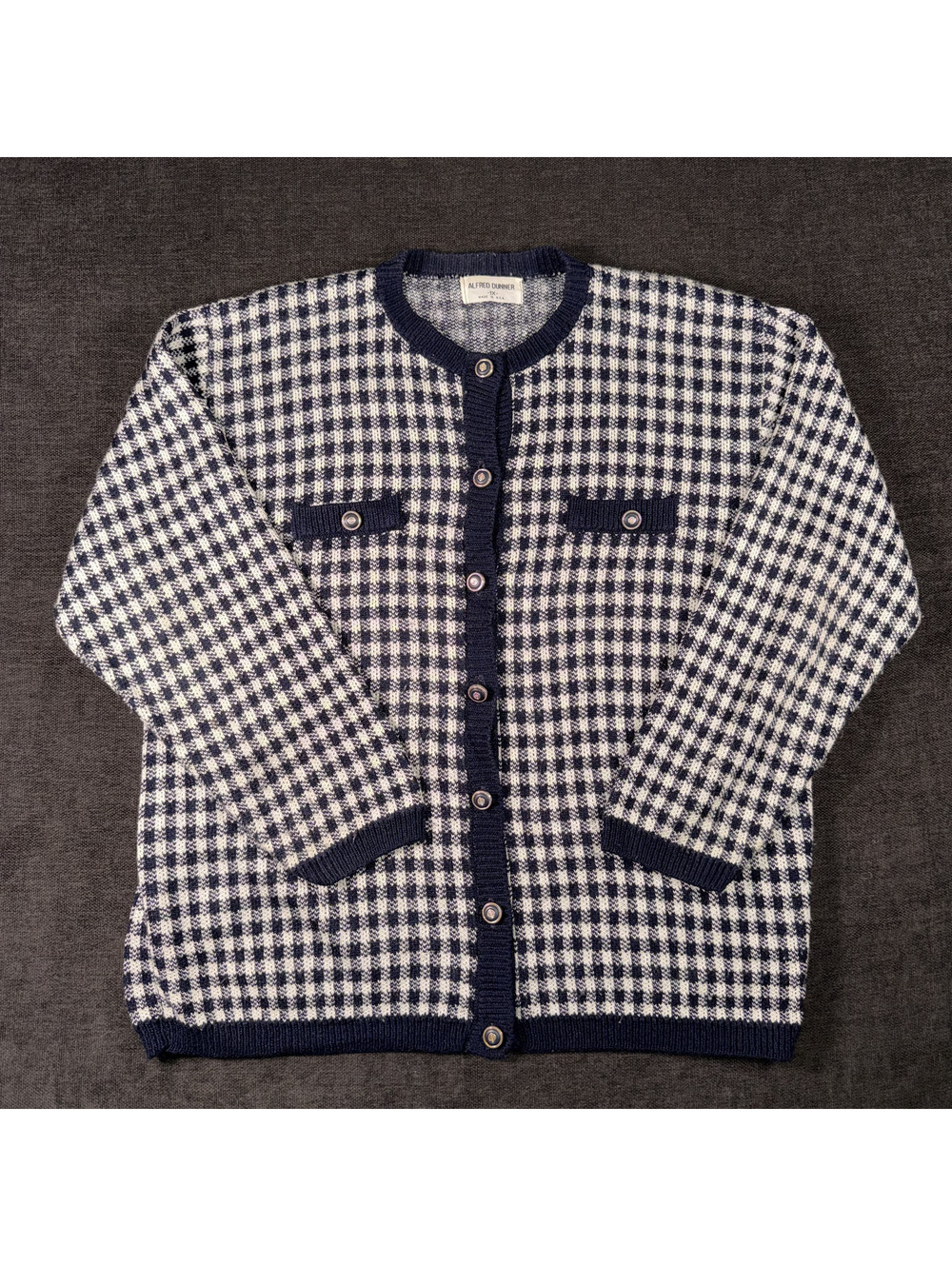 Alfred Dunner Women's Navy and White Checkered Cardigan Sweater Size 1X